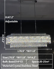 l 70.9"*w 11.8"*h 14.2"Stunning Modern Rectangle Sliver Ceiling Light Crystal Chandelier For Dining Table/Coffee Table/Living Room/Bedroom