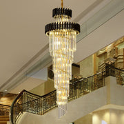 Staircase Crystal Chandelier Modern Entryway Long Pendant Light Round Crystals Large High Ceiling Light Fixtures for Villa Duplex Building Living Room Hotel Lobby (Color : Black, Size : Dia80cm x H2