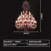 D78.7"*H98.4" classic/traditional red glass crystal chandelier oversized/extra large/huge flower art light fixture for 2-story/duplex buildings foyer/staircase/hallway/entryway/lobby