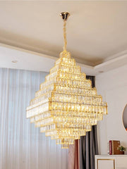 extra large crystal 2-story foryer / high ceiling living room / big hallway/ hotel entryway light fixture luxury modern stunning golden chandelier