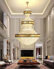 Oversized Gold Multi-layers Luxury Crystal Chandelier for Villa/ Hallway/ Hotel Lobby/ Living Room/ Entryway/ Foyer