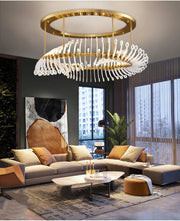 Blushlighting® Gold/white crystal ceiling chandelier for living room, bedroom, dining room 31.5'' / Warm Light / Dimmable