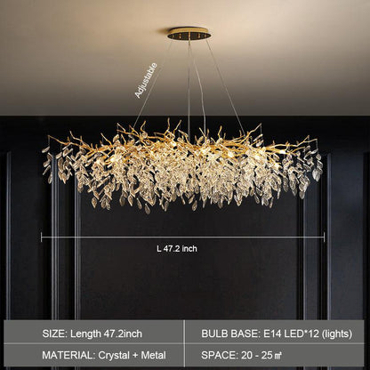 Modern Crystal Chandelier L63" GBUd Chandeliers Linear Rectangular Tree Branch Chandelier Living Dining Room Foyer Large Raindrop Chandelier Ceiling Light Fixture