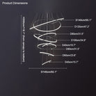 Shiny-black eight-ring dimension guide for a 118.1-inch-tall, 55.1-inch-wide sculptural chandelier arrangement.
