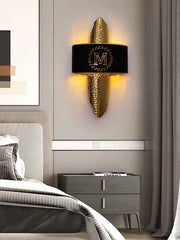 Blushlighting® Luxury Golden Wall Lamp with M-Letter Lampshade, Living Room, Bedroom image | luxury lighting | golden wall lamps