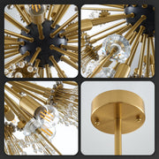 Sputnik Crystal Chandelier Farmhouse Light Fixture Dia 40" Mid Century Brass Finish 17-Light Ceiling Lighting Starburst Pendant for Living Room Dining Room Entryway