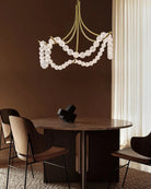 Cluster String Alabaster Beads Semi Flush Chandelier in Brass & Black Metal Rod American chandelier