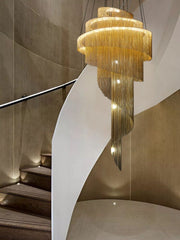 Blushlighting® Toudon | Outstanding Silver/Gold Long Chain Chandelier Dia31.5*H59.1" / Warm light / Gold