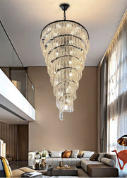 Blushlighting® Luxury Frosted Glass Long Black Chandelier For Staircase, Living room, Stairwell image | luxury lighting