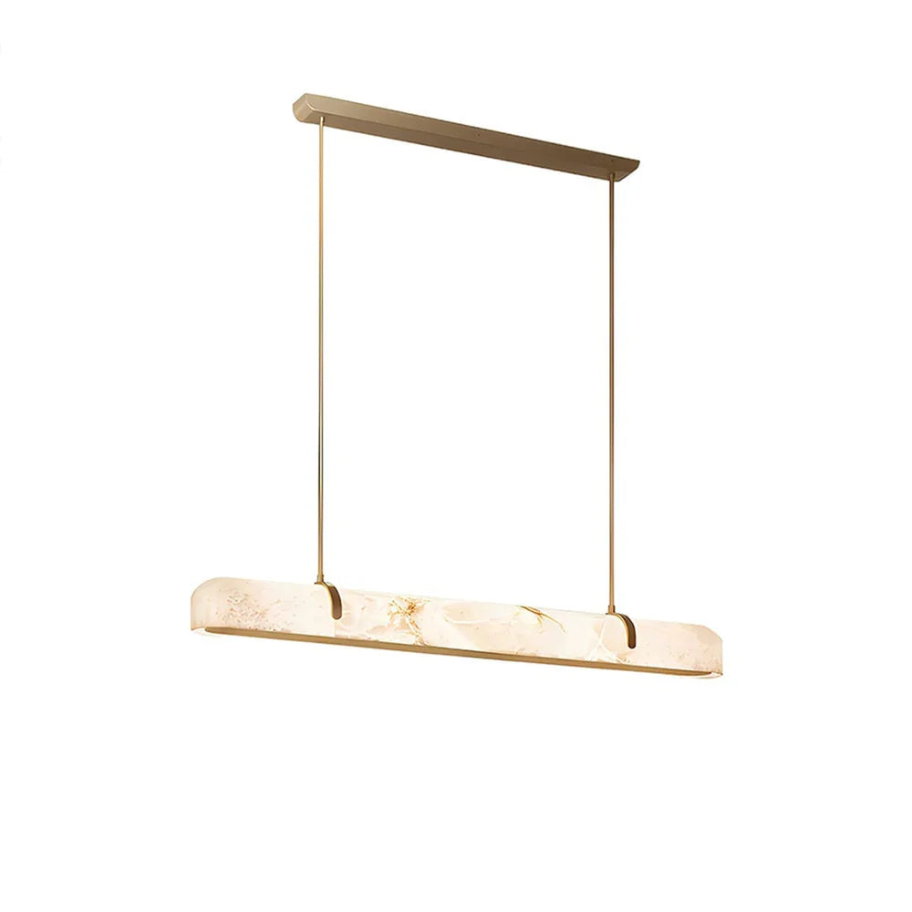 Elegant Alabaster Linear Brass Chandelier with LED Glow
