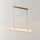 Elegant Alabaster Linear Brass Chandelier with LED Glow