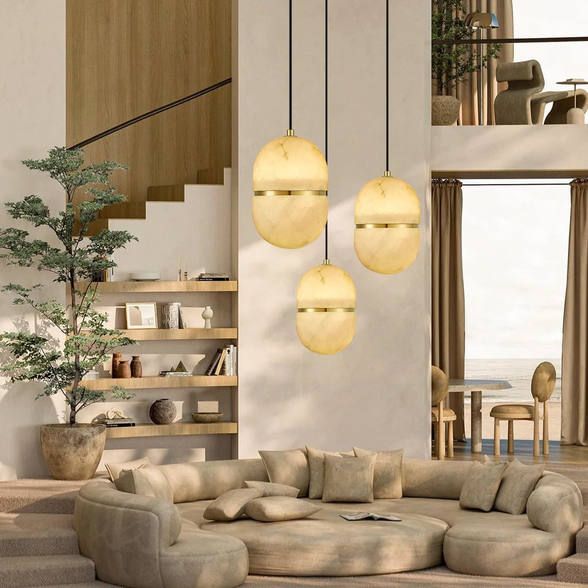 Alabaster Oval Pendant 5.9" D 7.1" D-Blushlighting