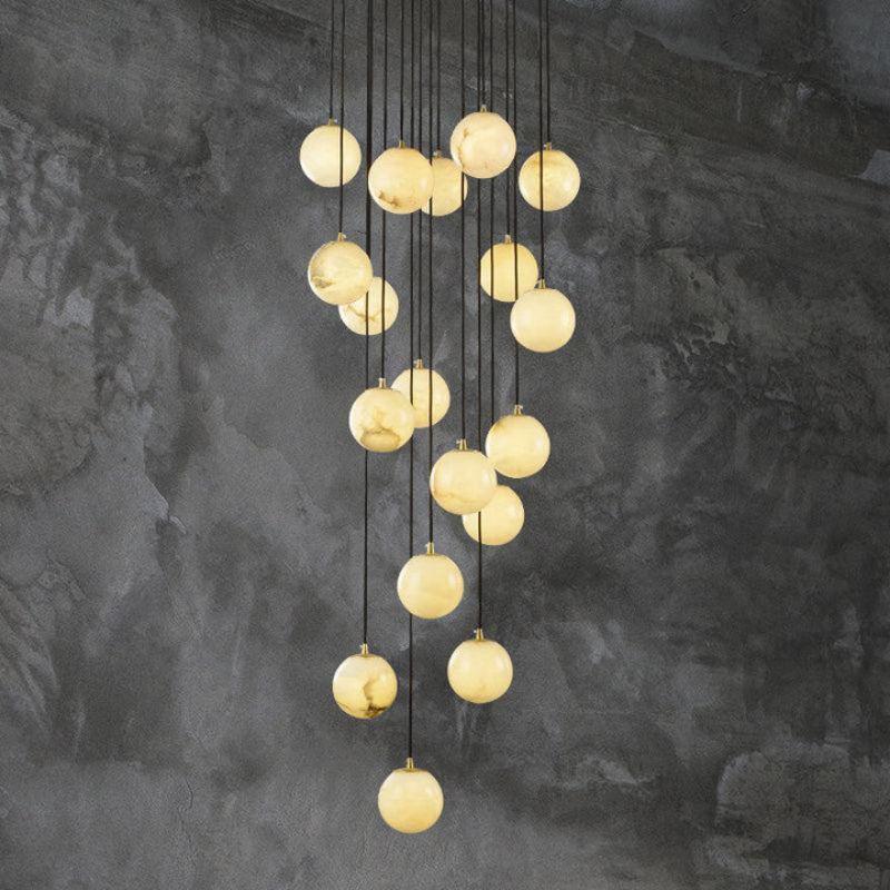 Alabaster Global Pendant Chandelier For Staircase, Spiral Global Pendant