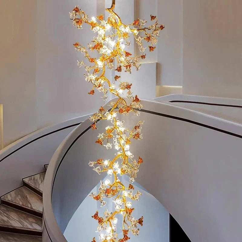 Verdant Branch Copper Vine Glass Flower Stairwell Chandelier by Blushlighting