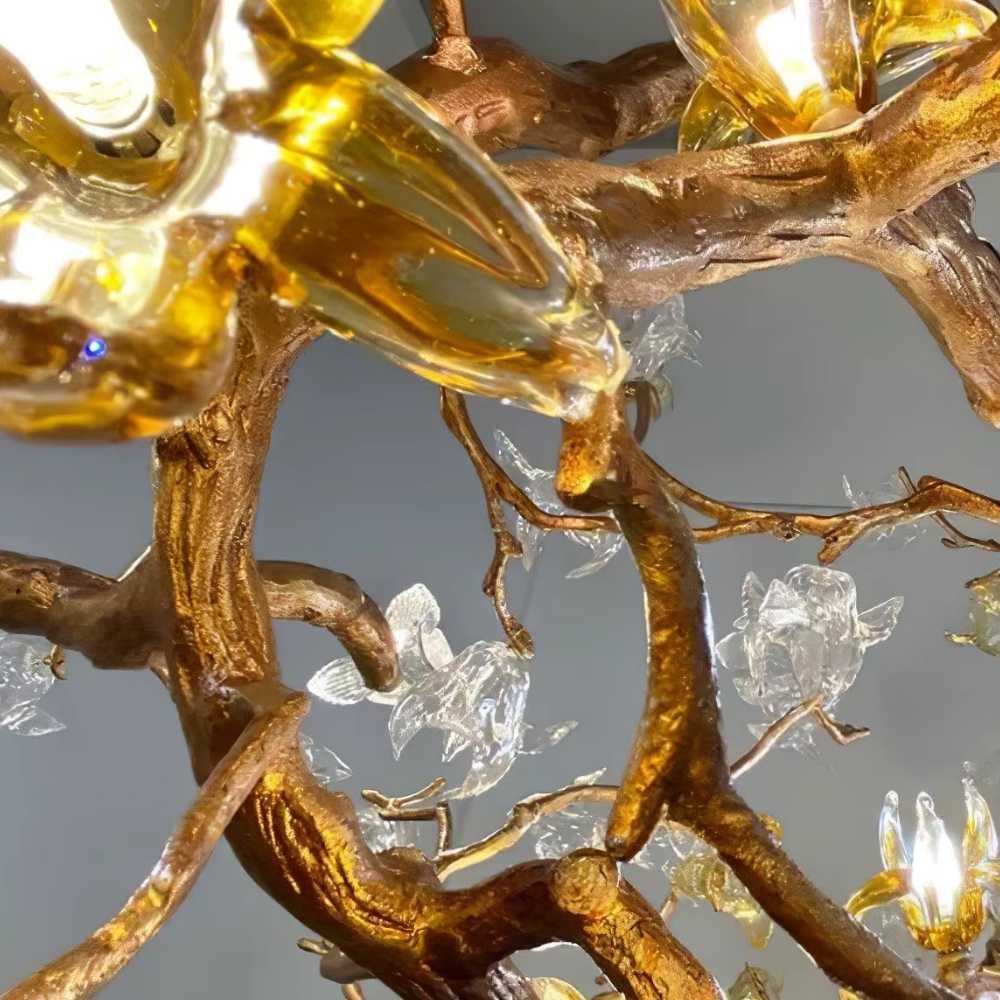 Verdant Branch Copper Vine Glass Flower Stairwell Chandelier by Blushlighting