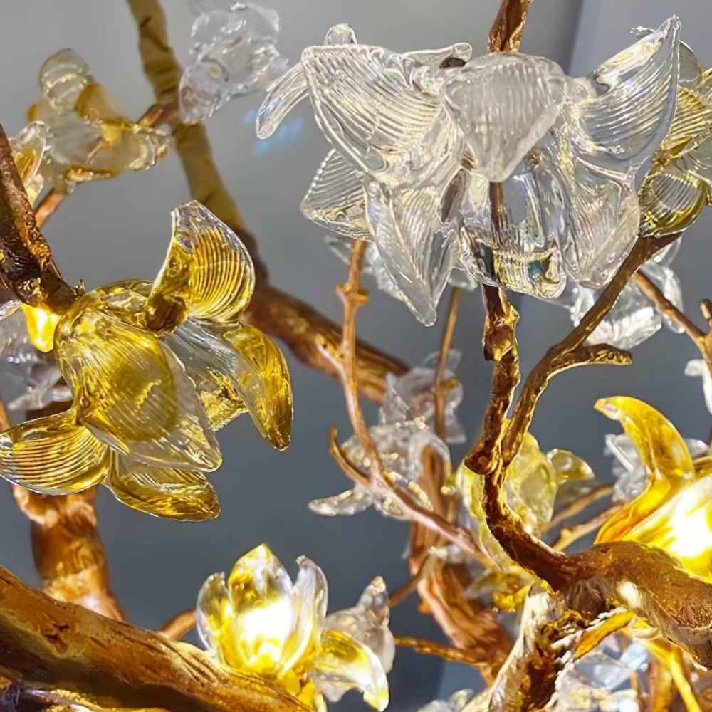 Verdant Branch Copper Vine Glass Flower Stairwell Chandelier by Blushlighting