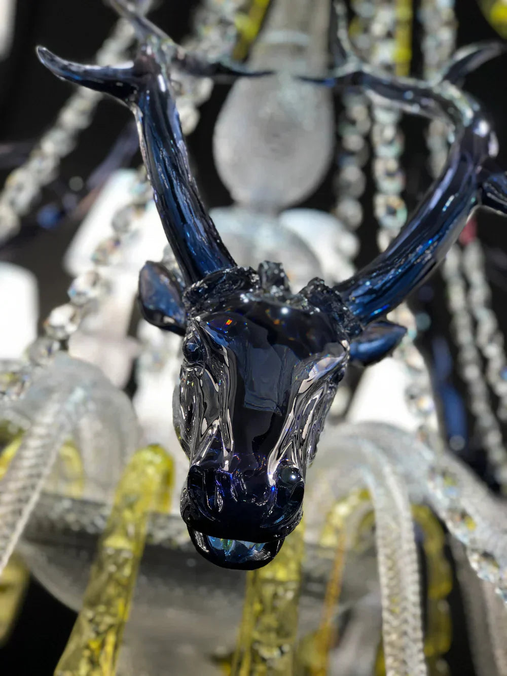 Traditional CBUorful Candle Branch Blue Deer Crystal Chandelier for Living Room/Dining Room