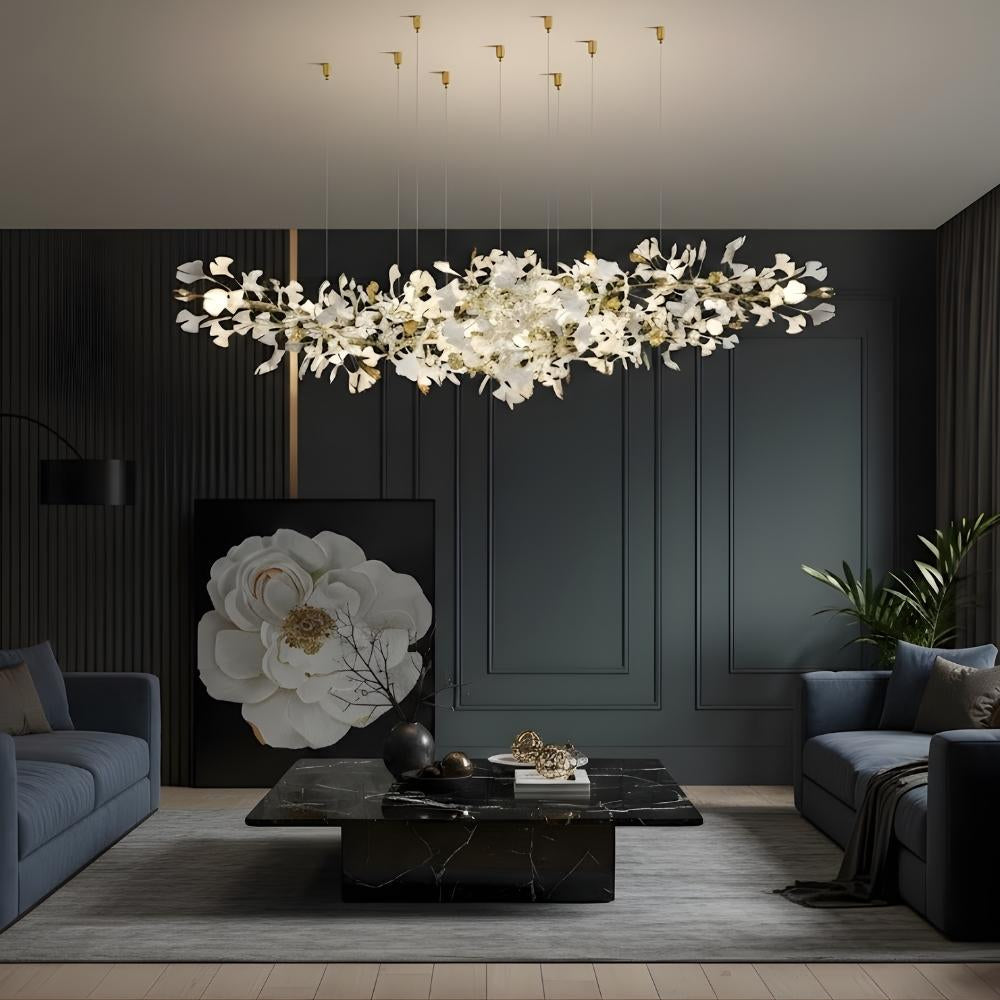 Calla Ginko Leaf Linear Chandelier Blushlighting