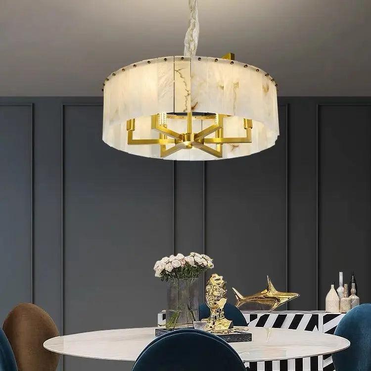 Alabaster Brass Round Chandelier Lighting