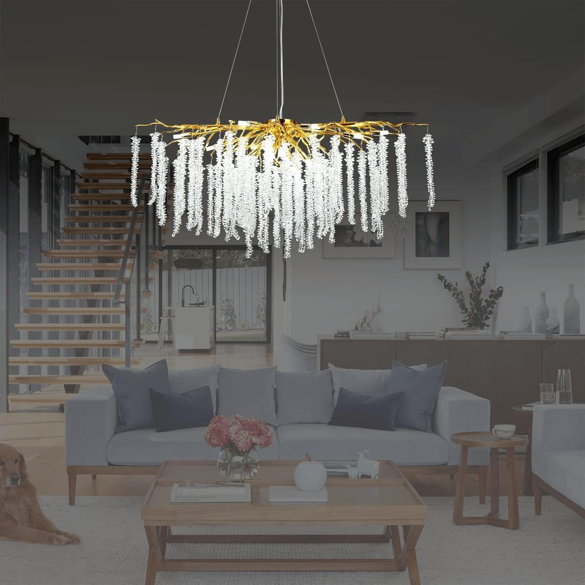 Doris White Crystal Rectangle Branch Chandelier GBUd 45"L
