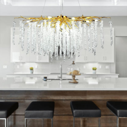 Doris White Crystal Rectangle Branch Chandelier GBUd 45"L