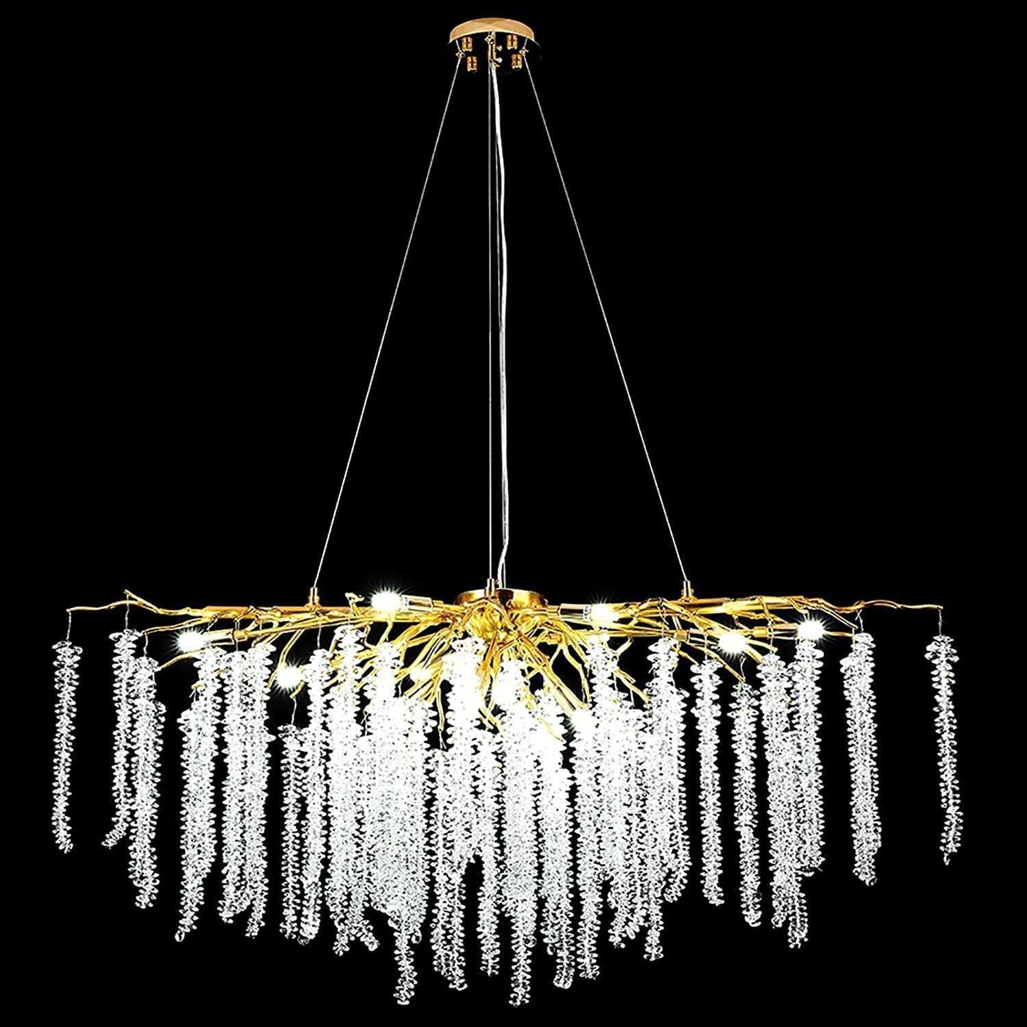 Doris White Crystal Rectangle Branch Chandelier GBUd 45"L