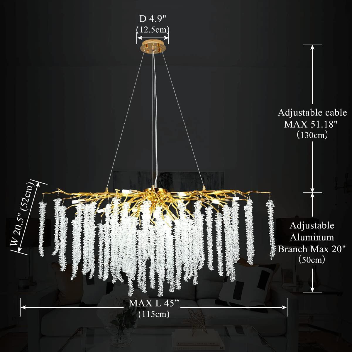 Doris White Crystal Rectangle Branch Chandelier GBUd 45"L