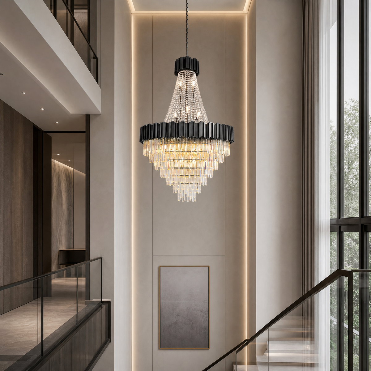 Black Pendant Light in a foyer