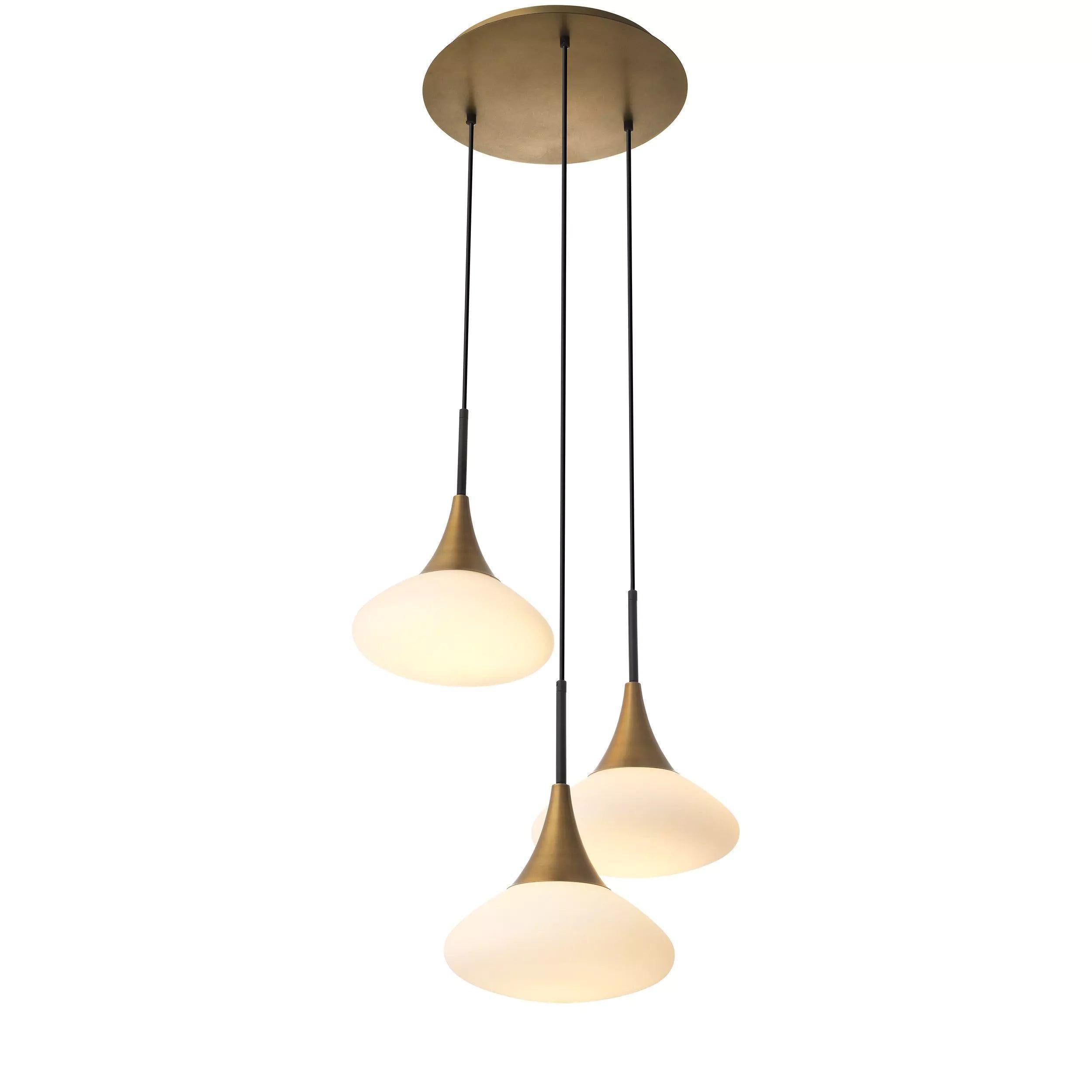 Duco S Modern Brass Chandelier - Antique Brass Finish | White Glass | Black Finish | Alabaster