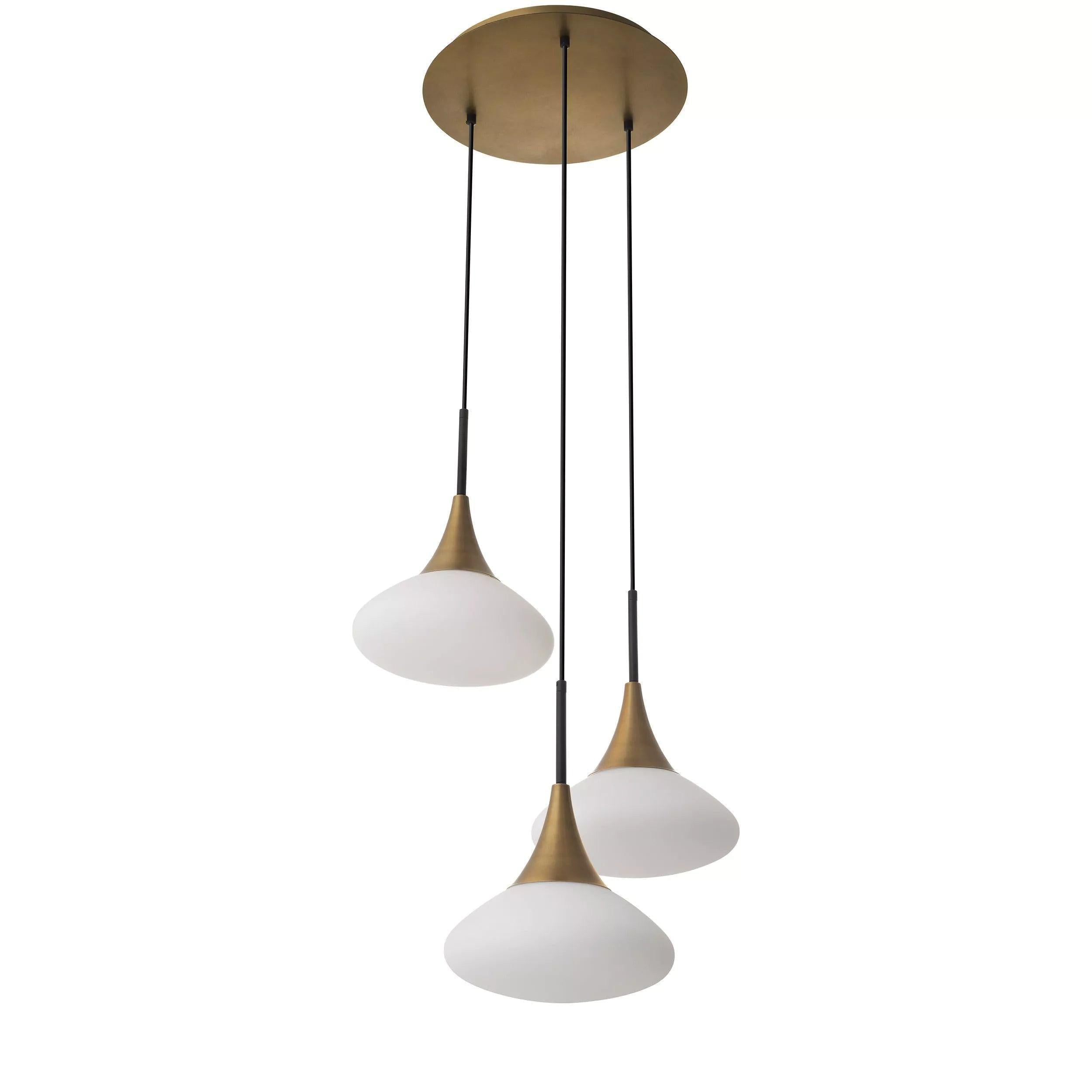 Duco S Modern Brass Chandelier - Antique Brass Finish | White Glass | Black Finish | Alabaster