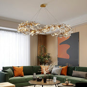 Elegant Brass Branch Chandelier Crystal Leaves Pendant Light For Living/ Bedroom Decor