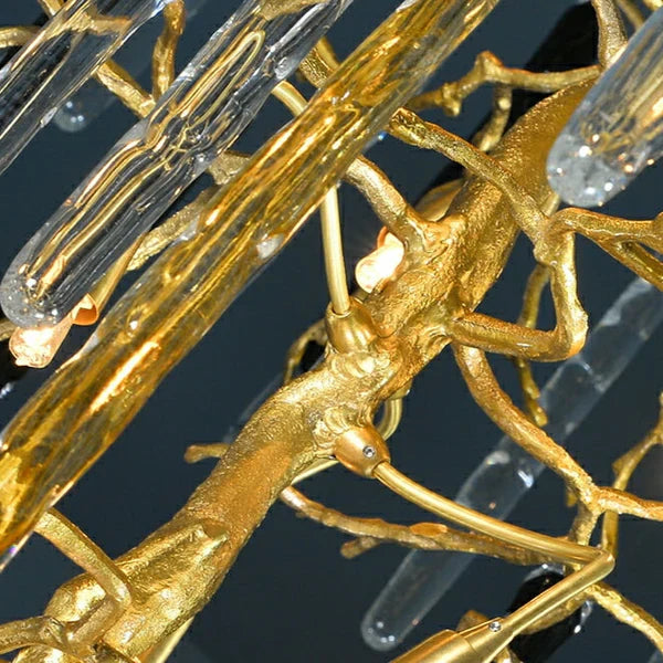 Extra Large Brass Tree Branch LED Chanderlier Crystal Bar Drops Ceiling Light Fixture For Foyer Living Room Hall