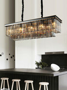 FashionKitchenIslandCrystalChandelierInBlack_SmokyGrayFinishTwoTiersRectangleChainPendantLightL31.5"*W11.8"*H10.6"/ 12W*11Lights