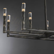 Tristan Hand-Forged Metal Modern Linear Chandelier Over Dining Table, Dining Room