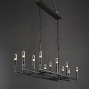 Tristan Hand-Forged Metal Modern Linear Chandelier Over Dining Table, Dining Room