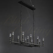 Tristan Hand-Forged Metal Modern Linear Chandelier Over Dining Table, Dining Room
