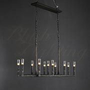 Tristan Hand-Forged Metal Modern Linear Chandelier Over Dining Table, Dining Room