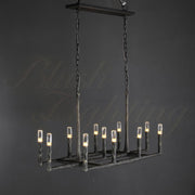 Tristan Hand-Forged Metal Modern Linear Chandelier Over Dining Table, Dining Room