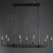 Tristan Hand-Forged Metal Modern Linear Chandelier Over Dining Table, Dining Room