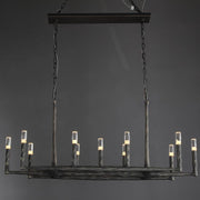 Tristan Hand-Forged Metal Modern Linear Chandelier Over Dining Table, Dining Room