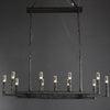 Tristan Hand-Forged Metal Modern Linear Chandelier Over Dining Table, Dining Room