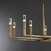 Tristan Hand-Forged Metal Modern Linear Chandelier Over Dining Table, Dining Room