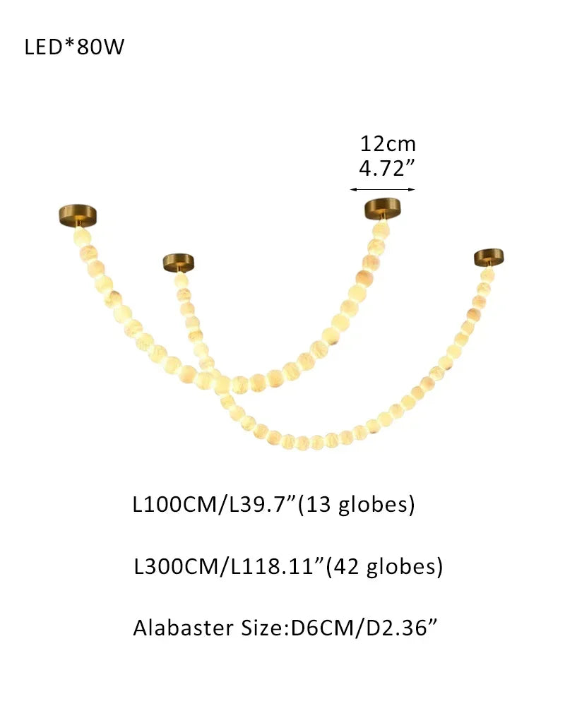 Modern LED Natural Alabaster Globes Beads Hanging Chandelier Indoor Lighting Fixture 55 globes-L100+L300CM L40"+L118" Brass + White Modern Pendant lamp