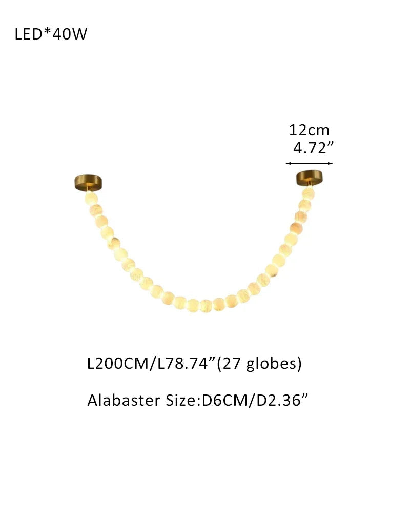 Modern LED Natural Alabaster Globes Beads Hanging Chandelier Indoor Lighting Fixture 27 globes-L200CM L80" Brass + White Modern Pendant lamp