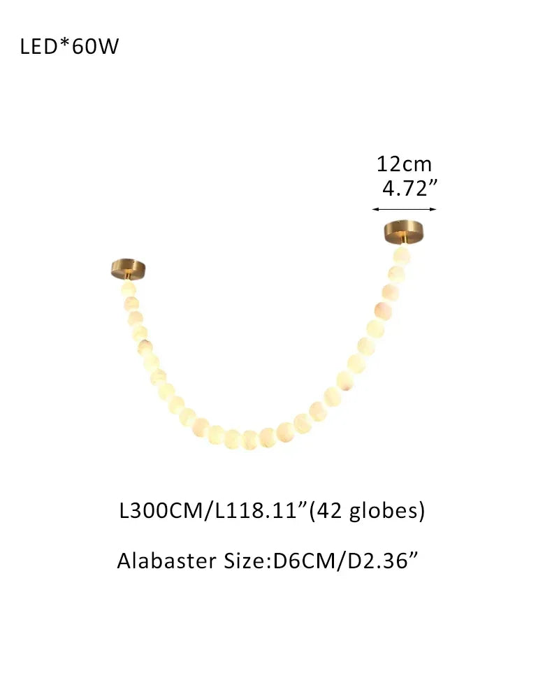 Modern LED Natural Alabaster Globes Beads Hanging Chandelier Indoor Lighting Fixture 42 globes-L300CM L118" Brass + White Modern Pendant lamp