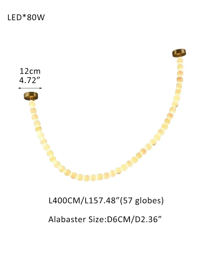 Modern LED Natural Alabaster Globes Beads Hanging Chandelier Indoor Lighting Fixture 57 globes-L400CM L157" Brass + White Modern Pendant lamp