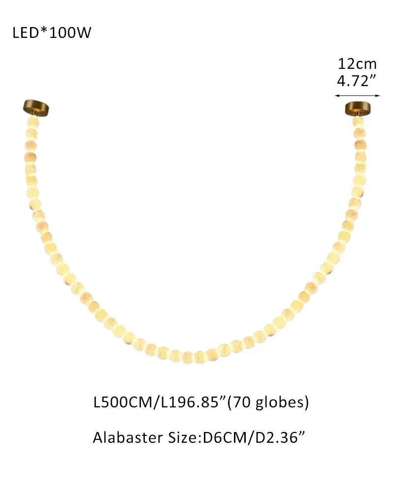 Modern LED Natural Alabaster Globes Beads Hanging Chandelier Indoor Lighting Fixture 70 globes-L500CM L197" Brass + White Modern Pendant lamp