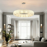 Luxury Living Room Crystal Ring Chandelier Round Pendant Light Fixture For Bedroom Decor In Silver/ Gold