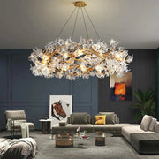 Modern Petal Crystal Round Brass Branch Chandelier For Living Room