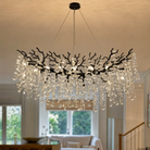 Matte Black Metal and Crystal Branch Chandelier